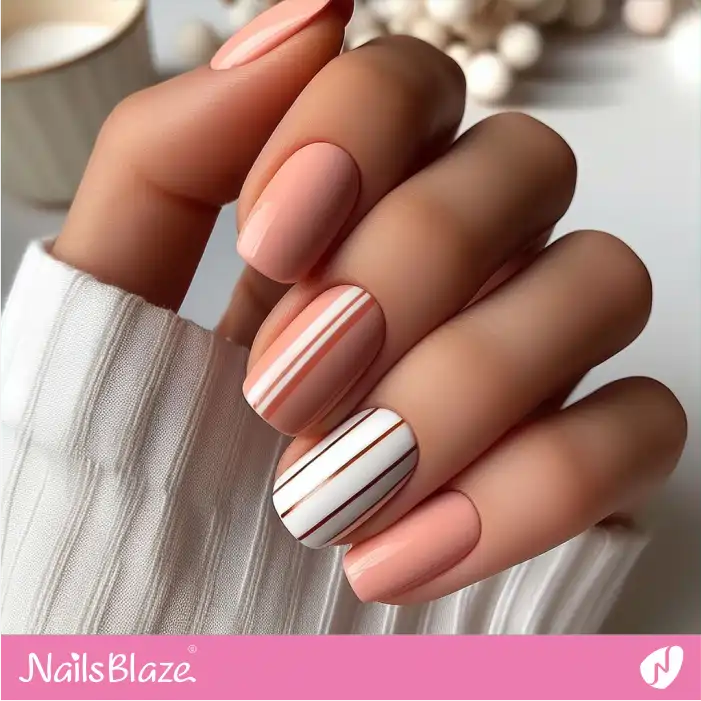 Peach Fuzz and White Striped Nails | Color of the Year 2024 - NB1877